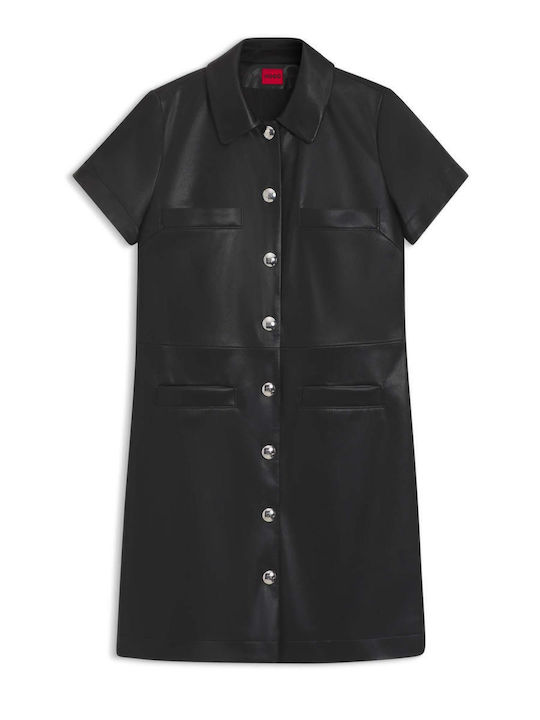Mini Shirt Dress Leather Black