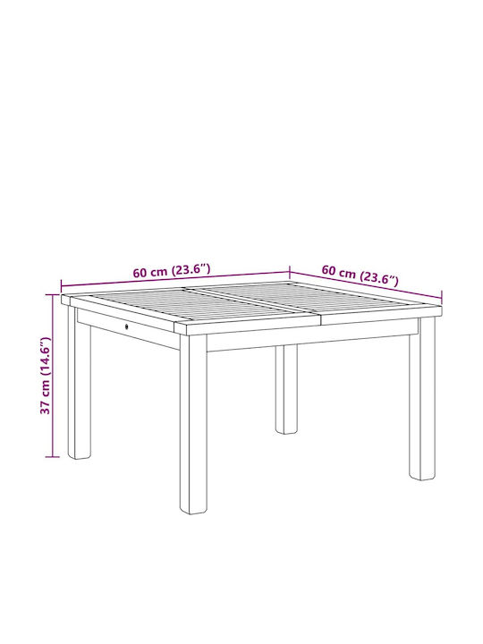 Sitting Room Table for Small Outdoor Spaces made of Teak Brown 60x60x36cm