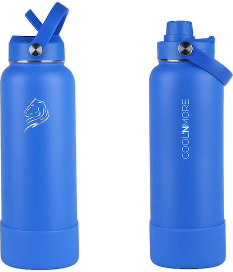 Cool'NMore Thermos Bottle Stainless Steel BPA Free 1lt Royal Blue With Handle Straw Loop And Mouthpiece