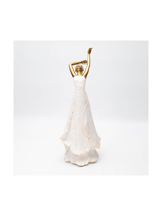 Tabletop Decorative Figure Woman Dancing Polyresin Gold-White 12.8x10.1x27.9cm