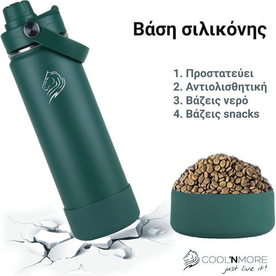 Cool'NMore Stainless Steel Thermos Bottle BPA Free 750ml Moss Green with Handle Straw Loop and Mouthpiece