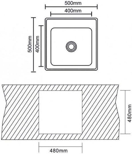 Inter Ceramic Ένθετος Νεροχύτης Inox Σατινέ Μ50xΠ50cm Ασημί