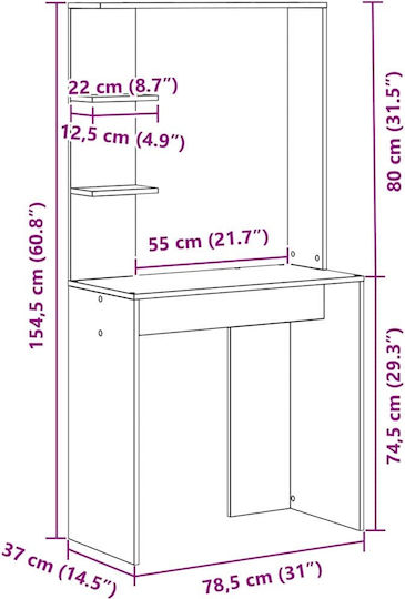 Γραφείο Υπολογιστή Ξύλινο Δρυός Sonoma 78.5x37x154.5εκ.