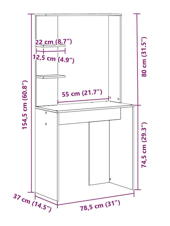 Computer Büro Holz Smoked Oak 78.5x37x154.5cm