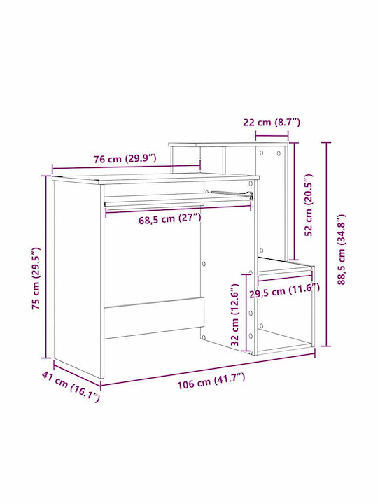 Computer Office Wooden Grey Sonoma 106x40x88.5cm
