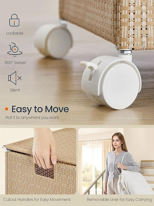 Songmics Wicker Collapsible Laundry Basket 140lt with Cap 66.5x37.5x65cm Beige