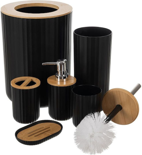 Set Accesorii Pentru Baie Din Bambus Negru 6 Bucăți
