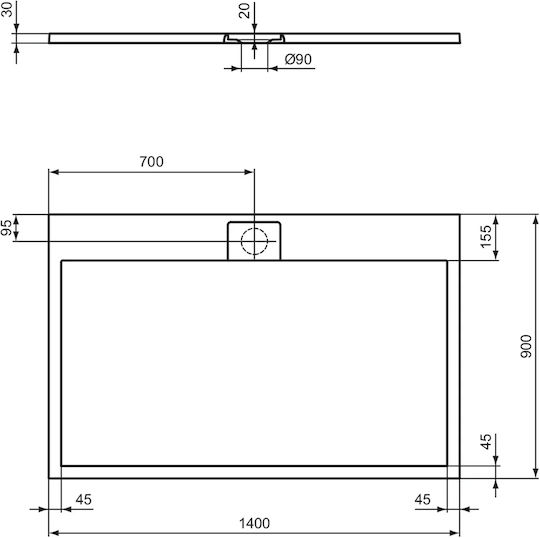 Ideal Standard Ultra Flat S I Life Ορθογώνια Ντουζιέρα Τεχνητής Πέτρας 140x90cm Μπεζ