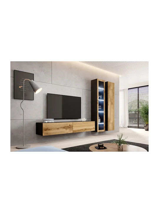 Vigo Висулка Витрина за хол от ПДЧ със Стъкло Black / Wotan Oak 40x30x180см