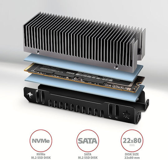 Axagon M.2 Ssd Passive Cooler Aluminum Gray
