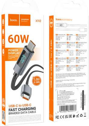 Hoco X112 USB 2.0 Cable USB-C male - USB-C 60W Μαύρο 1m