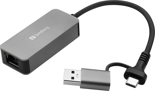 Sandberg Μετατροπέας USB-A / USB-C male σε Ethernet female 1τμχ (136-68)