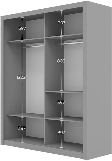 Doppeltür Kleiderschrank Reflex mit Spiegel Grey 180x60x215cm