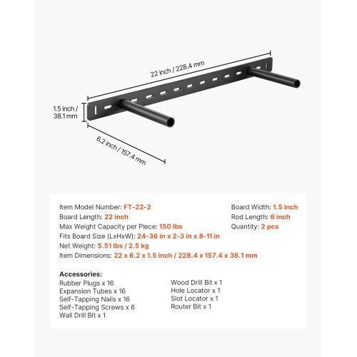 Vevor 2 Stück Regalhalter 22 Zoll 558,4 Mm Schwerlast Floating Regalhalter