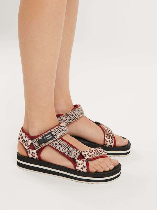 Flache Sandalen für Damen in Burgundisch Farbe