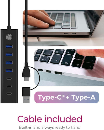 Icy Box Hub 7 Porturi USB 3.2 cu Conectare USB-A / USB-C