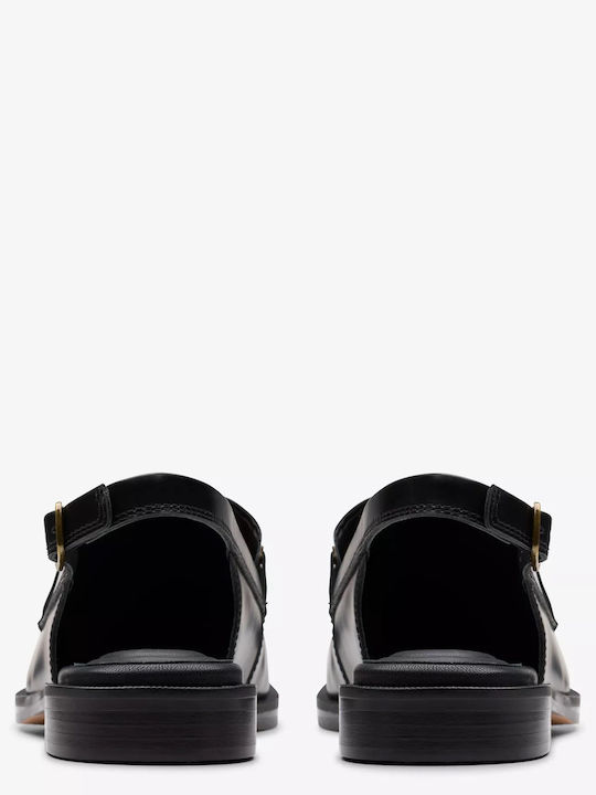 Straven Slingback Loafers Δερμάτινα Γυναικεία Loafers σε Μαύρο Χρώμα