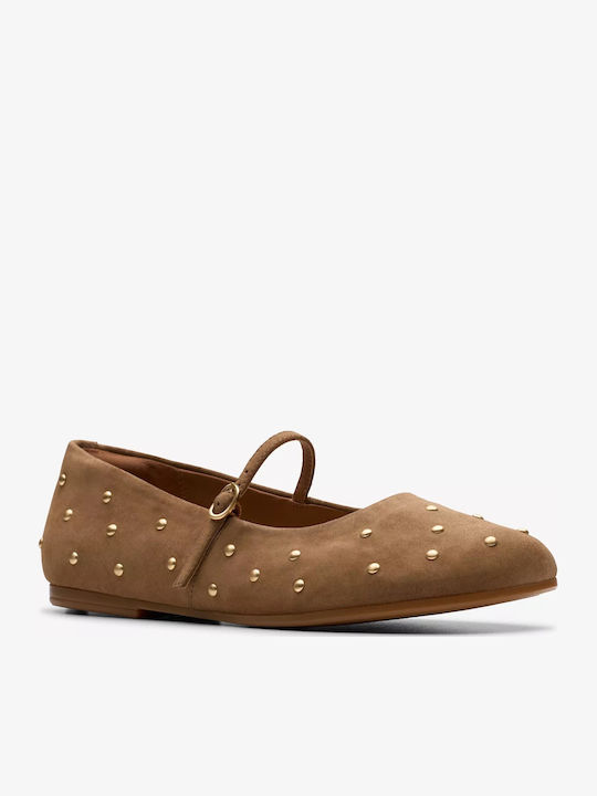 Livia Stud Wildleder Damen Ballerinas in Braun Farbe
