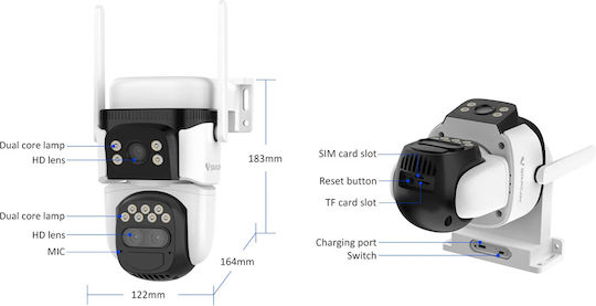 Vstarcam BG621TR IP Triple Κάμερα Παρακολούθησης 4G Full HD+ 3MP Αδιάβροχη Μπαταρίας με Αμφίδρομη Επικοινωνία και Φακό 4mm