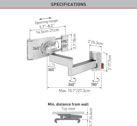 Barkan Tabletständer Wand bis 7" in Weiß Farbe