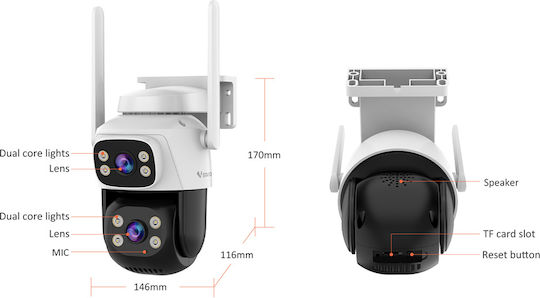 Vstarcam C622DR IP Dual Κάμερα Παρακολούθησης Wi-Fi Full HD 1080p Αδιάβροχη με Αμφίδρομη Επικοινωνία και Φακό 4mm