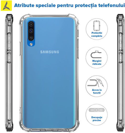 Husă Samsung A50 Rezistentă la Șocuri Transparentă din Silicon Anti-cadere Colțuri din Plastic Back Ishield Clar