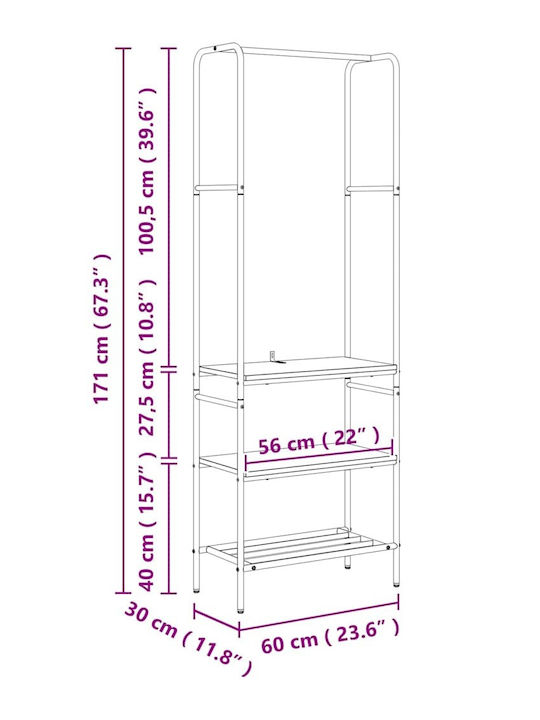 vidaXL Κρεμάστρα Δαπέδου από Ξύλο Γκρι 60x30x171cm