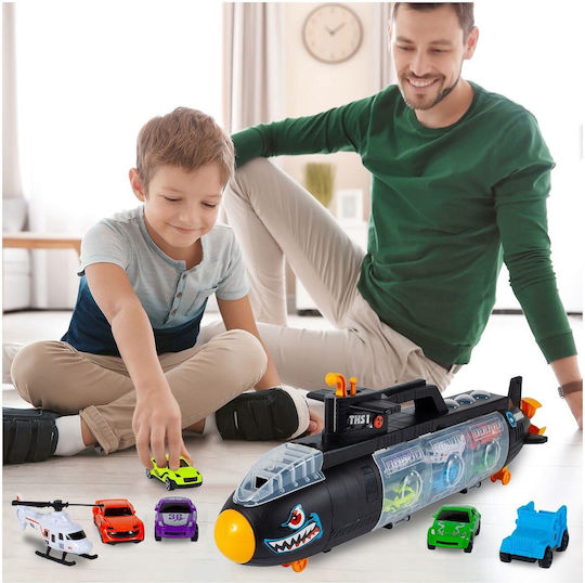 Isp Parcare pentru Copii Likesmart Shark Submarine Mașinuță Cu Mânere de Transport Propulsor Rotativ 5 Mașini Helicopter Negru