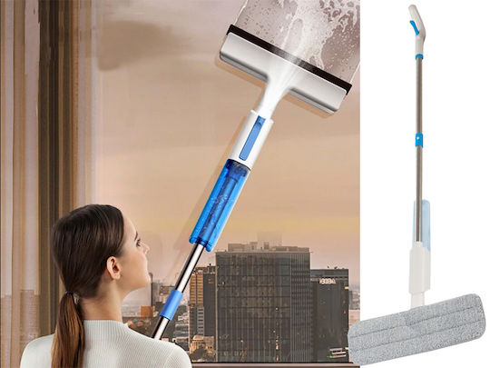 Spray Mop 2 in 1 – Floors Windows 3 Microfiber Cloths Window Cleaning Accessory 124cm White 10p