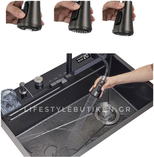 Naron Nr6521 Επικαθήμενος Νεροχύτης Inox Brushed με Μπαταρία Μ75xΠ46cm Γκρι