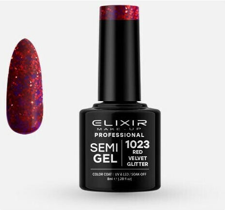 Elixir Semi Gel Ημιμόνιμο Βερνίκι Νυχιών 1023 Red Velvet με Glitter 8ml