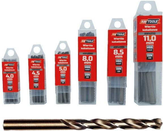 AWTools Set of 10 Diamond Drills Cobaltium with Cylindrical Shank for Metal