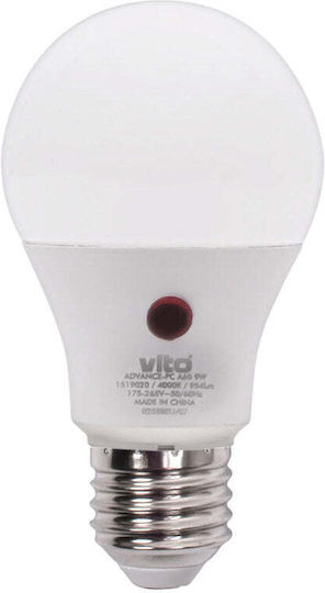 Vito LED Bulb 9W For E27 Socket And A60 Shape Natural White 810lm With Photocell