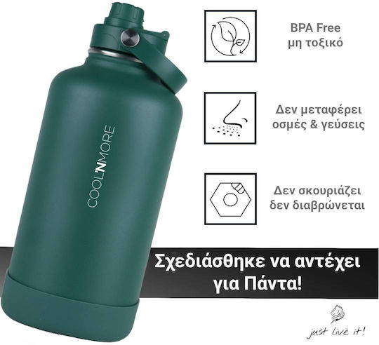 Cool'NMore Μπουκάλι Θερμός Ανοξείδωτο BPA Free 2lt Moss Green με Επιστόμιο, Θηλιά, Καλαμάκι και Λαβή