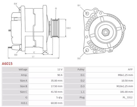 Alternator 90a M6 B+ Yaris Verso