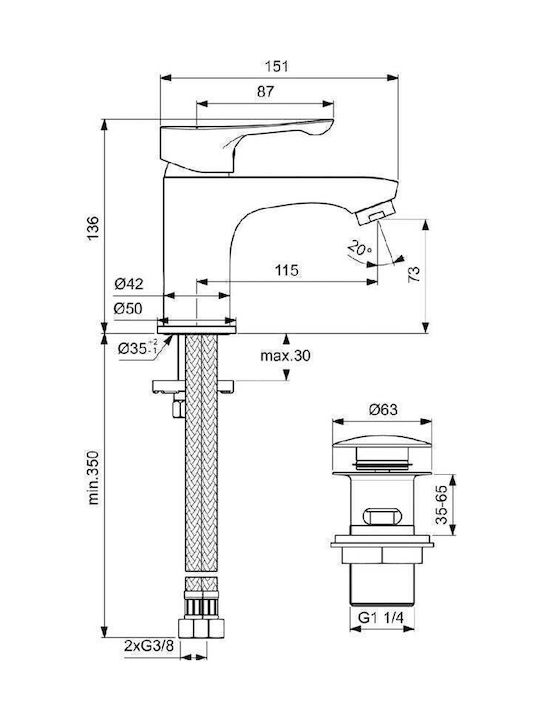 Ideal Standard Αναμεικτική Μπαταρία Νιπτήρα