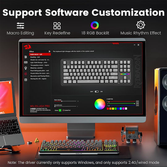 Redragon K734SP-RGB-PRO Ασύρματο Gaming Μηχανικό Πληκτρολόγιο 75% με RGB φωτισμό (Αγγλικό US)