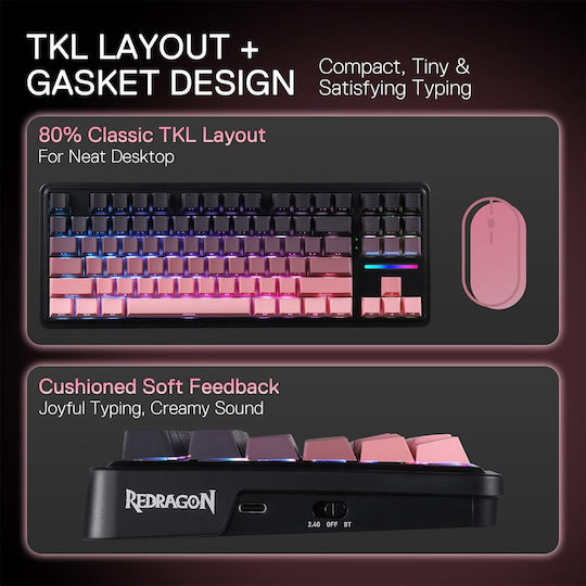Redragon K728SP-RGB-PRO Wireless Gaming Mechanical Keyboard Tenkeyless with RGB lighting (English US)
