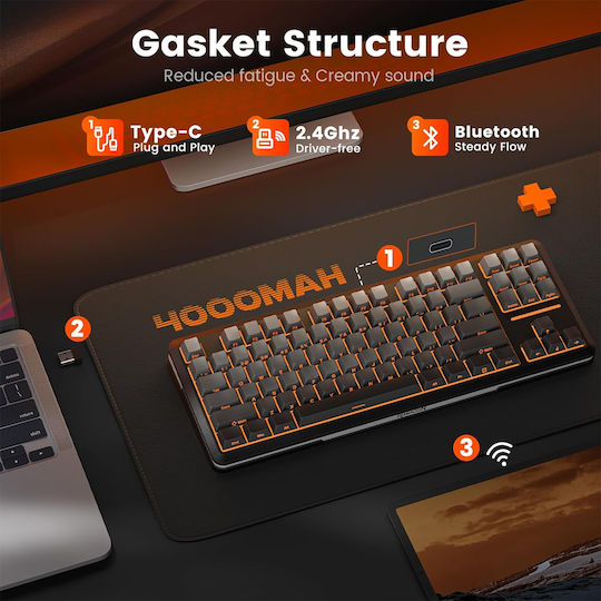 Redragon K734SP-RGB-PRO Ασύρματο Gaming Μηχανικό Πληκτρολόγιο 75% με RGB φωτισμό (Αγγλικό US)