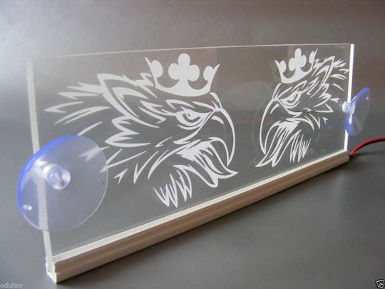 Decorative Laser Engraved Cabin Sign Blue Led 24v Scania 250mm90mm6mm Cable 15m Plug Lighter Socket