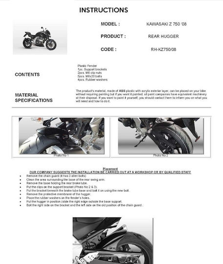 C-Racer Back Motorcycle Rear Wheel Fender for Kawasaki Z750 Black 1pcs