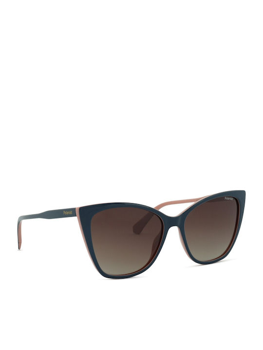 Polaroid Women's Sunglasses with Blue Plastic Frame and Brown Gradient Lens