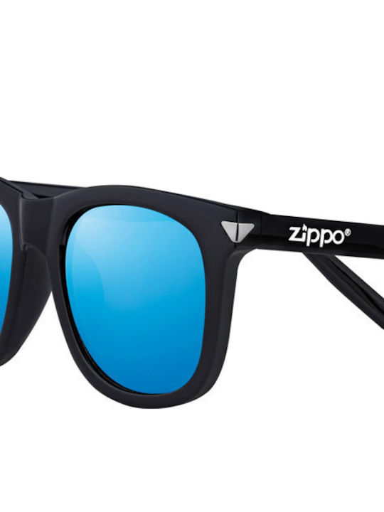 Zippo Unisex Sunglasses with Black Plastic Frame and Blue Lens OB203-4