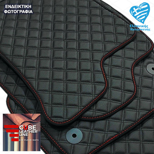 Covoare auto Peugeot 301 2012 Set față și spate din Piele Sintetica Cube Negru cu Roșu Cusături 4 bucți