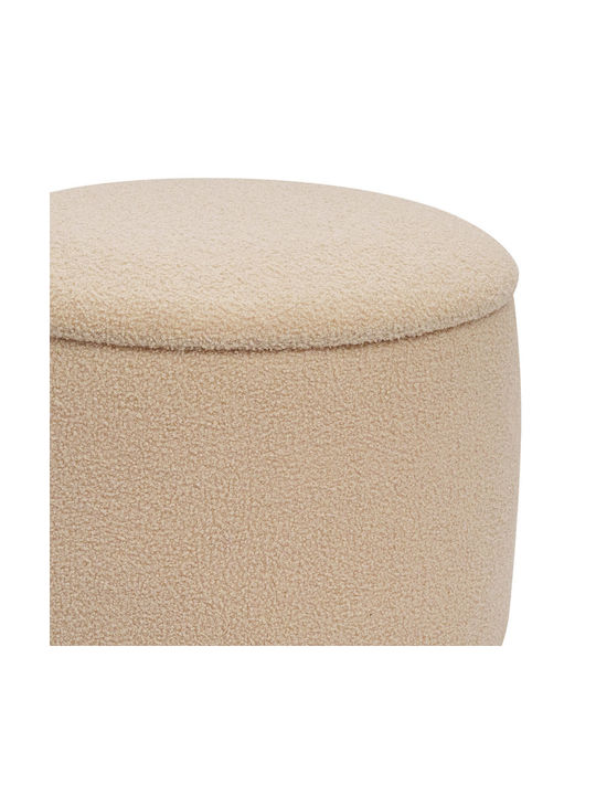 Stool For Living Room With Storage Space Upholstered with Fabric Roundy Beige Shade 55x55x41.5cm