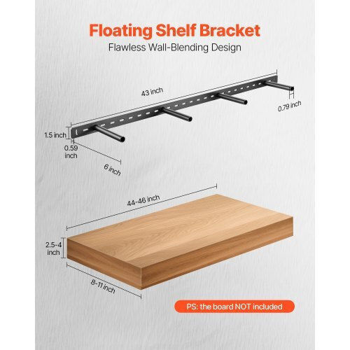 Vevor 1 Pack Shelf Bracket 43 Inch 1092.2 Mm Heavy Duty Floating Shelf Bracket