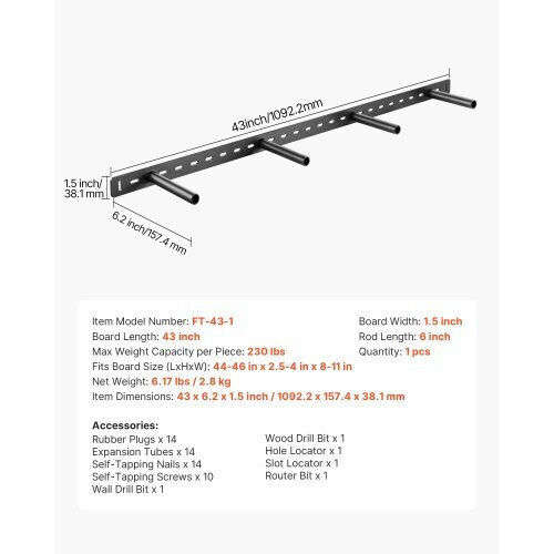 Vevor 1 Pack Shelf Bracket 43 Inch 1092.2 Mm Heavy Duty Floating Shelf Bracket