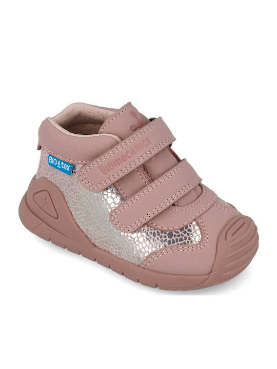 Anatomical Leather Kids Boots with Velcro Pink