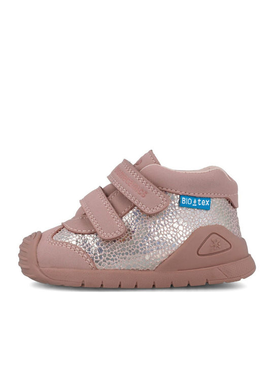 Anatomical Leather Kids Boots with Velcro Pink