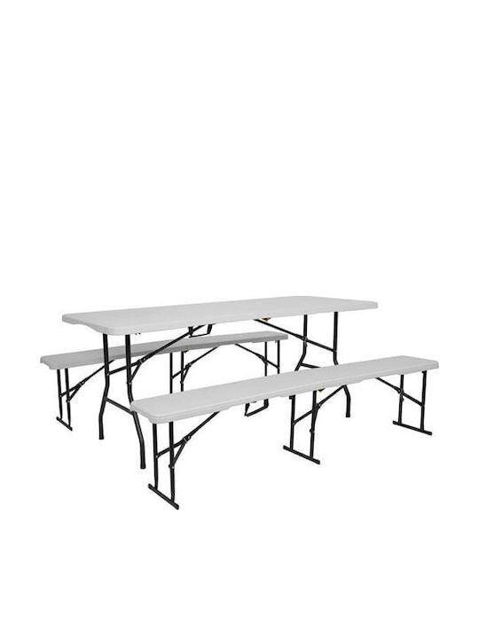 Outdoor Bench Metallic White with Chest 183x28x43cm